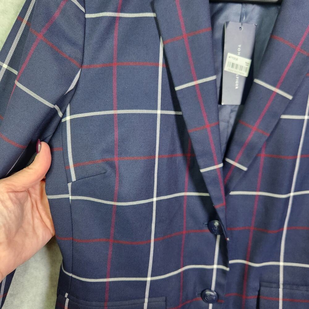 NEW‎ Tommy Hilfiger Blazer Sz 2 Womens Navy Blue Plaid Academia Preppy Old Money - Picture 8 of 16